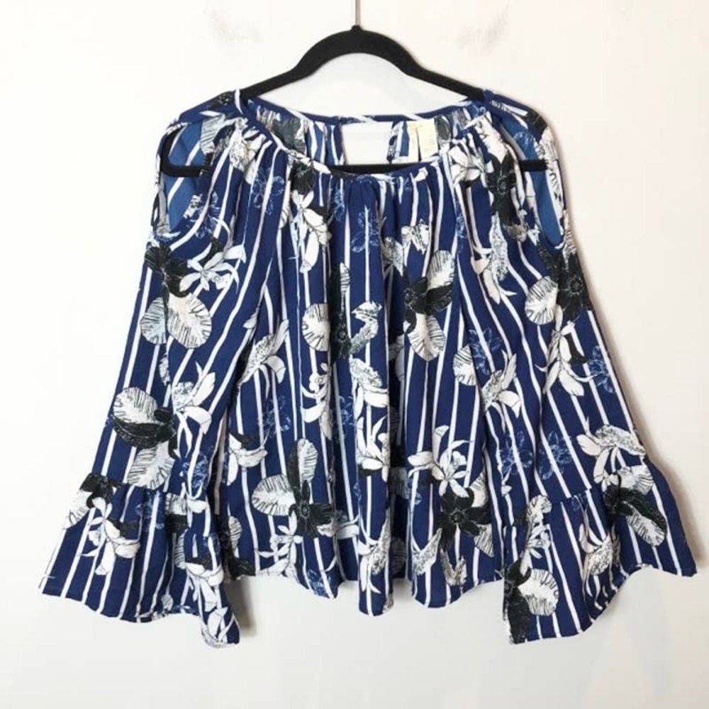 Japna Blue Floral Cold Shoulder Top